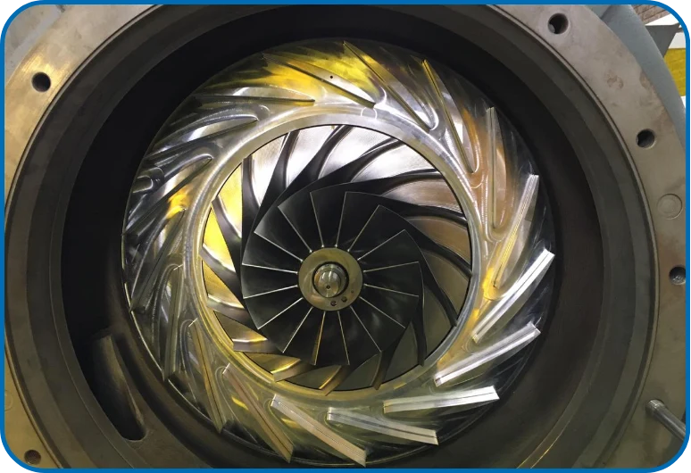 Close up of industrial turbo machine's front