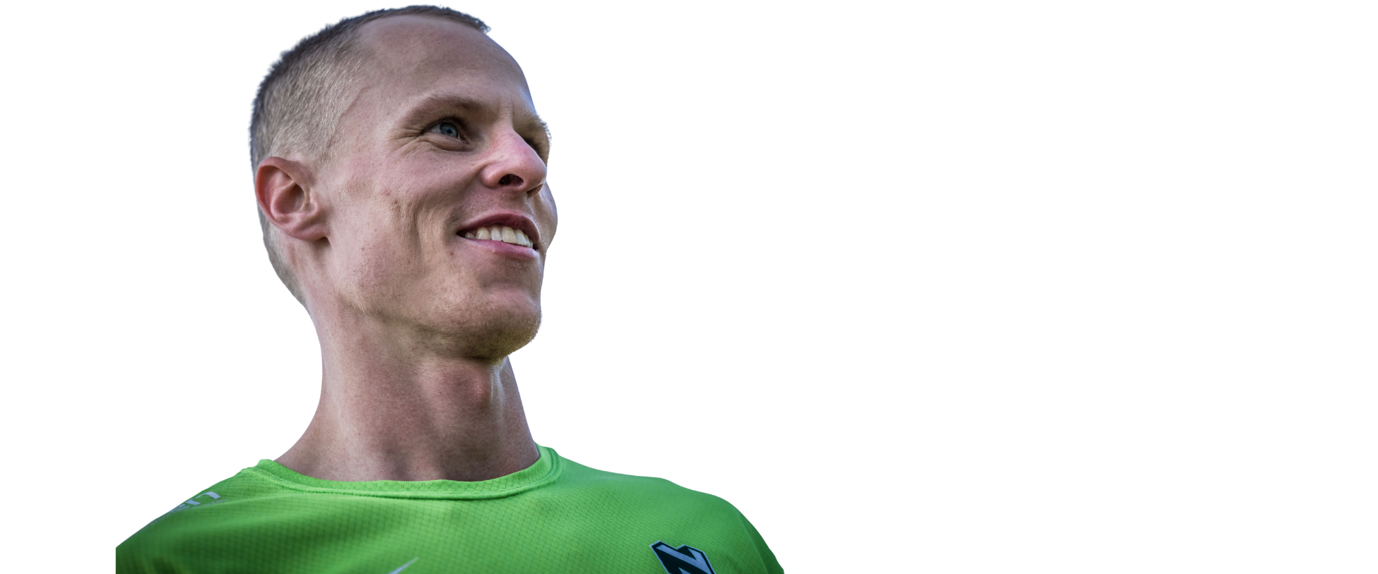 Chest up side profile of man running